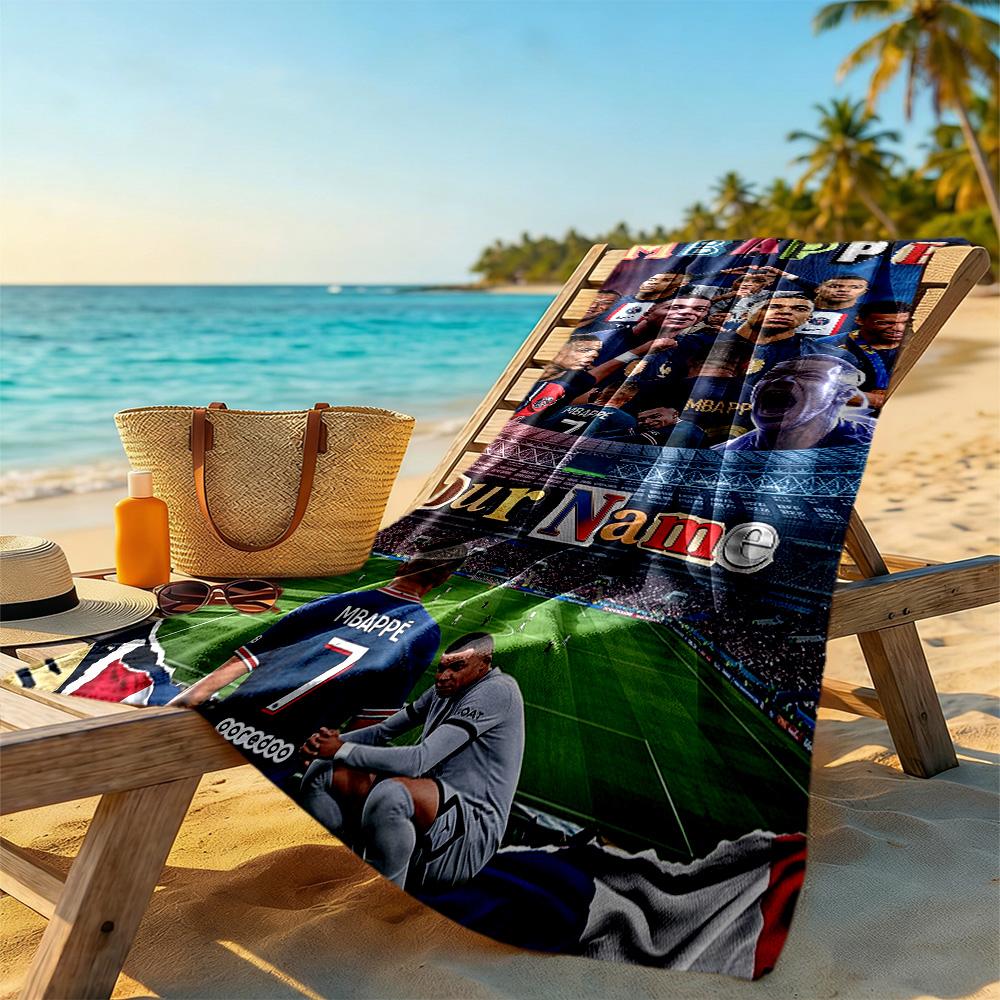 Mbappe Customize Text Beach Towel Soft Durable Quickdry Suitable For Swimming Gym Camping Yoga Vacation