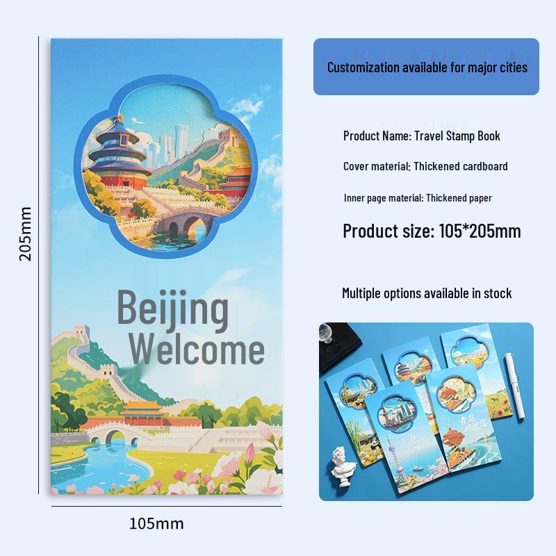 

Scenic Travel Stamp Book: Hollow Embossed Accordion Fold, Custom City Check-In Diary Pocket Book