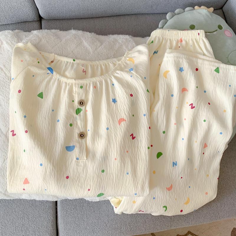 Women's Cloud Cotton Cartoon Pajama Set – Long Sleeve, Crew Neck, Plus Size, Outdoor Wear