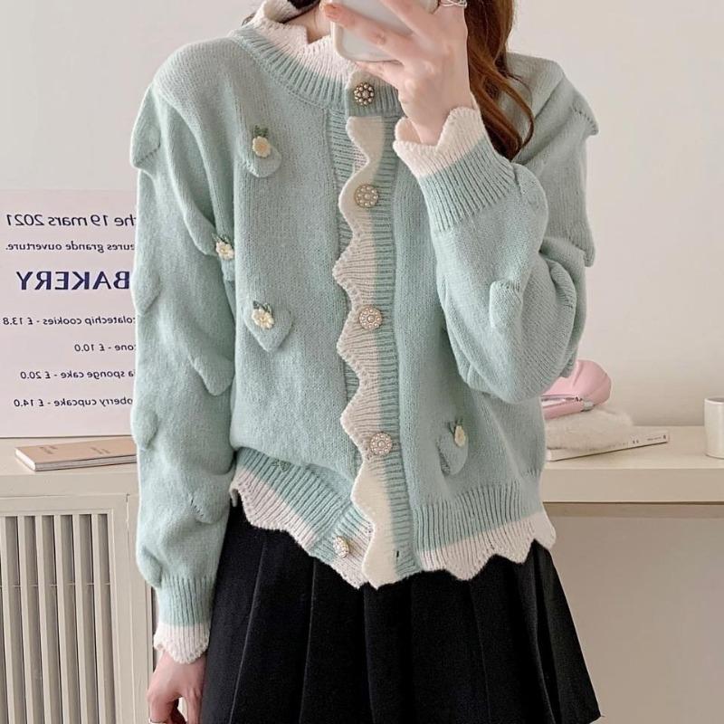 Sladký svetr Cardigan Dámský top 2023 Jarní a Podzimní Pletený Cardigan Women Design Sense Small Crowd Svetr Dámský kabát