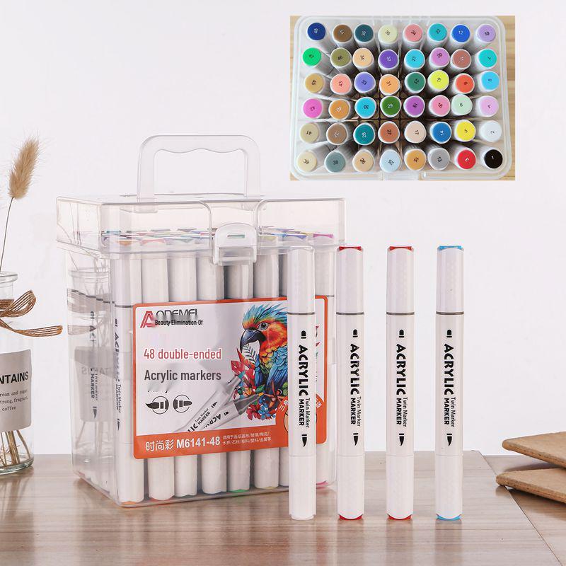 

48-Color Dual-Tip Acrylic Marker Set in Portable Box for Kids Art, DIY Journals, and Coloring