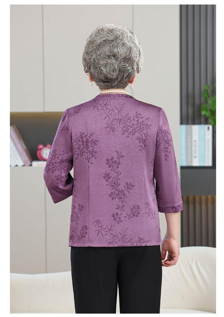 Grandma's Summer Two-Piece Short-Sleeved Cardigan Suit for Elderly Women
