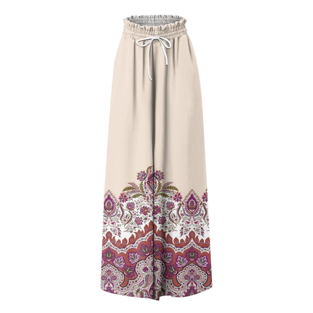 Women's Summer Wide Leg Pants High Waisted Flowing Pockets Fashion Casual Casual Bohemian Printed Beach Pants