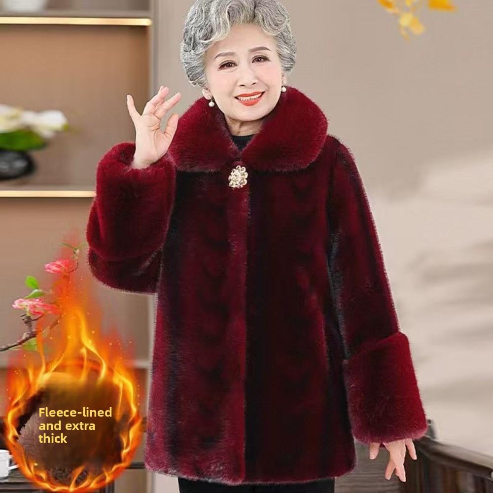 Grandma Mink Fur Winter Coat Old Lady Warm Elderly Coat Mother Imitation Fur Plus Velvet Thickened Clothes Coat