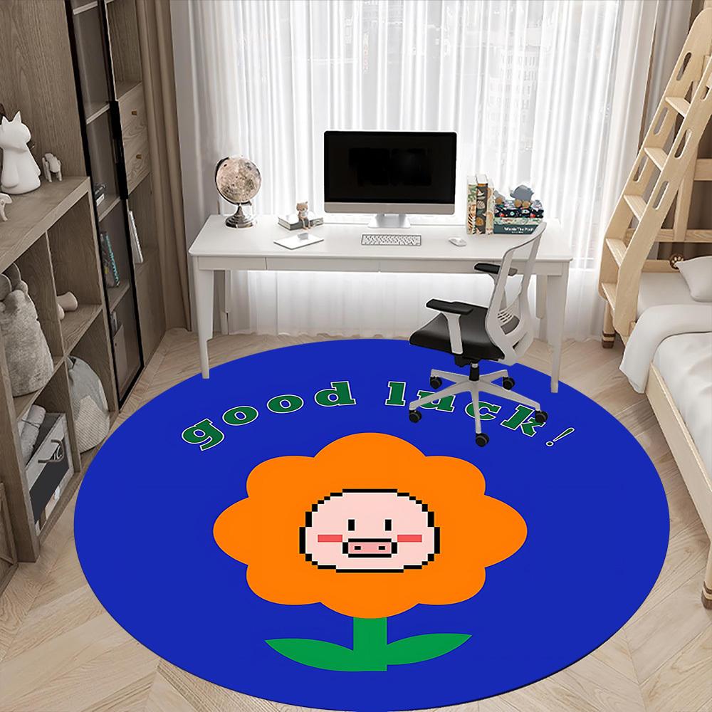 1pc Flower Pig Office Round Area Rug, Indoor Mat Suitable For Office, Under Office Chairs Bedroom Living Room Home Decor, Room Deco