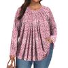 Dámská móda plus size Tištěný ležérní plisovaný top s kulatým výstřihem a dlouhým rukávem