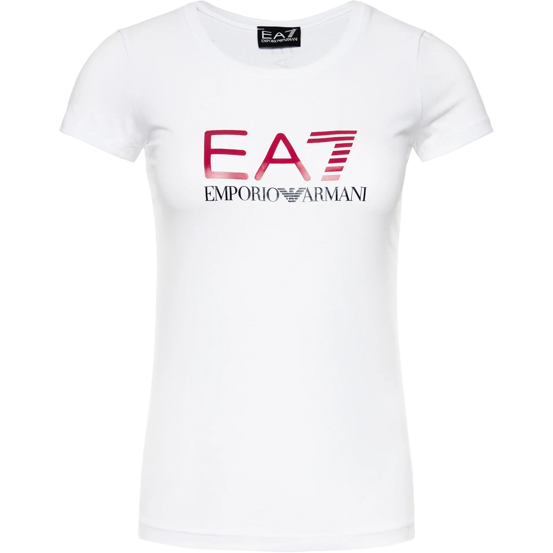 Emporio Armani EA7 Logo Letter Print Casual Round Neck Short Sleeve T-Shirt Women tops White 8NTT63-TJ12Z-0196 S