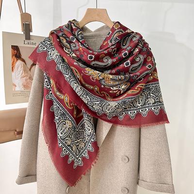 Mother's Day Design Sense Fashion Gift Personalized Cashew Flower Print Outer Shawl Retro Elegant Temperament Scarf