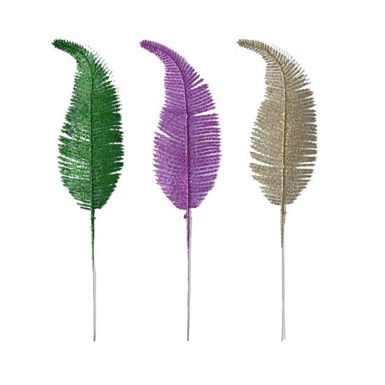 Yousheng Glitter Artificial Leaf with Stem Realistic Golden Green Purple Fake Fern Leaf Wedding Party Table Centerpiece Simulated Plants