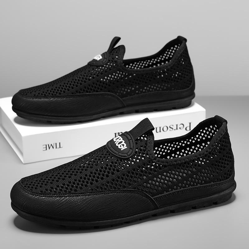 Net shoes men's summer breathable thin hollow men's casual beanie shoes non-slip soft sole summer sports net shoes lightweight