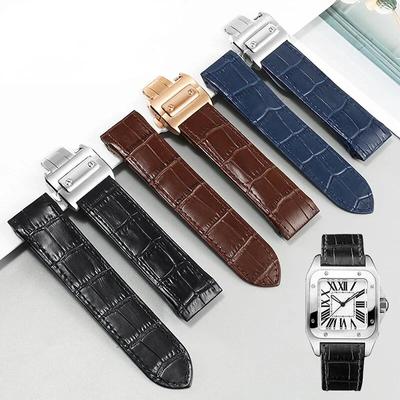 Correa de reloj de cuero genuino para Cartier Sandoz, correa Santos100, correa con hebilla plegable para hombre y mujer