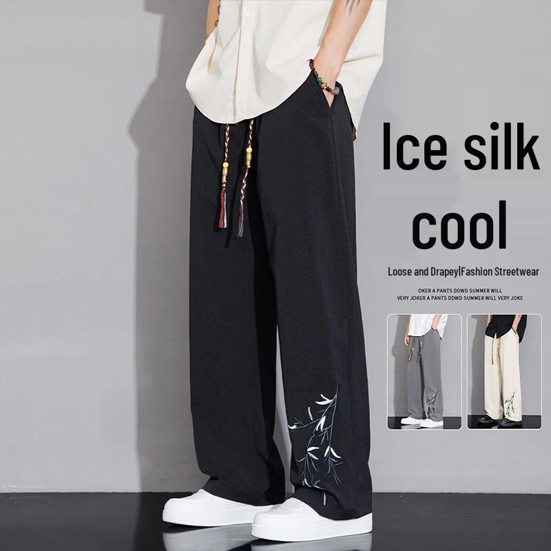 MEDE Men s New Chinese Style Embroidered Straight-Leg Casual Pants 2XL чёрный