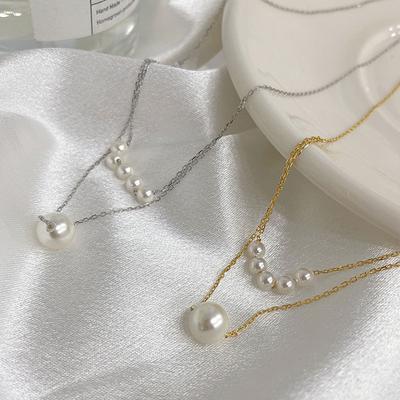 Französischer Retro-Stil Perlen-Doppellagen-Halskette, Leichter Luxus, Nischendesign, Temperament, Sanfter Stil