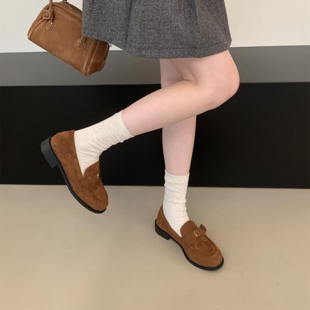 British style brown retro one-pedal loafers women's 2025 autumn and winter new thick-heeled small leather shoes retro single shoes
