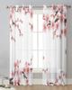 Plum Blossom Red Petal Branch Leaf Plant Sheer Curtains for Living Room Decoration Window Curtains Kitchen Tulle Voile Curtains