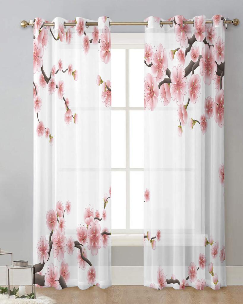 Plum Blossom Red Petal Branch Leaf Plant Sheer Curtains for Living Room Decoration Window Curtains Kitchen Tulle Voile Curtains