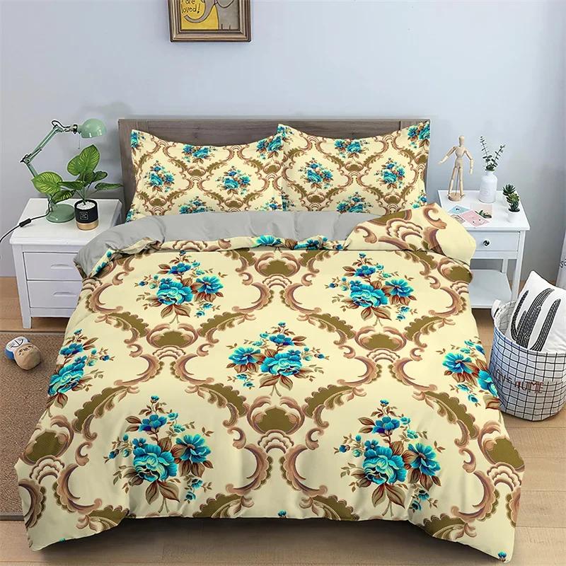 Baroque Style Floral Duvet Cover Set Luxury Exotic Flowers Bedding Set Microfiber Comforter Cover Single Queen For Teens Girls