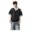 Foss Phil Men's Summer Loose Fit Short Sleeve Polo Shirt Fake Two-Piece Shirt Collar T-Shirt
