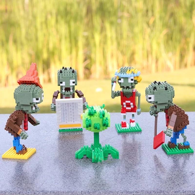 Non-Toxic Plants Vs Zombies Blocks Small Cartoon Mini Building Block Peashooter Sunflower Chomper Assemble Action Model Doll Toy For Kids