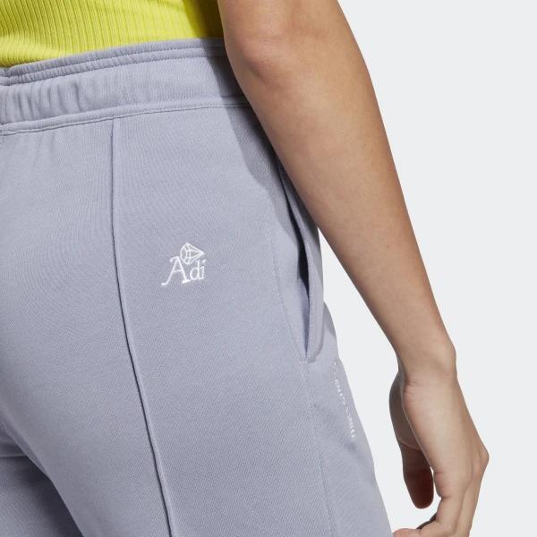 Adidas Healing Crystals Inspired Solid Color Logo Letter Print High Waist Cuffed Sports Pants Women Bottoms Silver Gray Violet IC0808