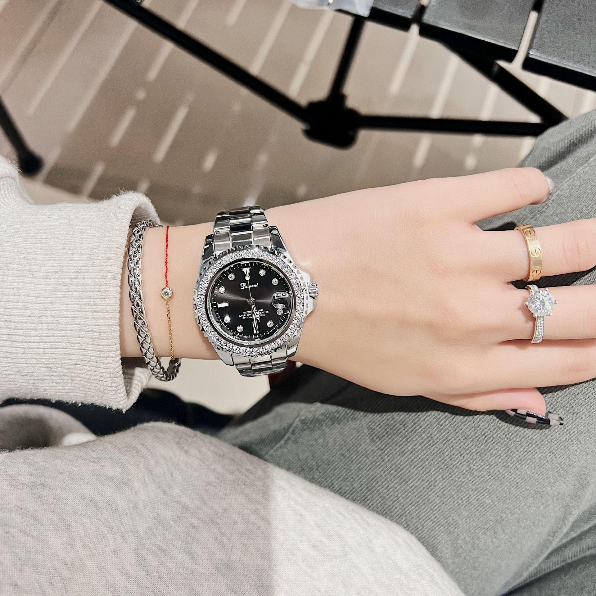 

Женские новые зеленые кожаные часы с ремешком из бриллиантов, женские модные маленькие зеленые часы со стальным ремешком