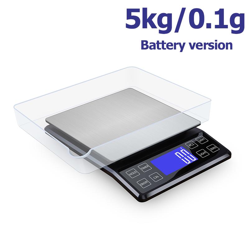 New 0.1g High Precision Kitchen Scale 3kg/5kg/10kg Household Waterproof Balance for Food Weighing with 50g Weights and Scale Pan