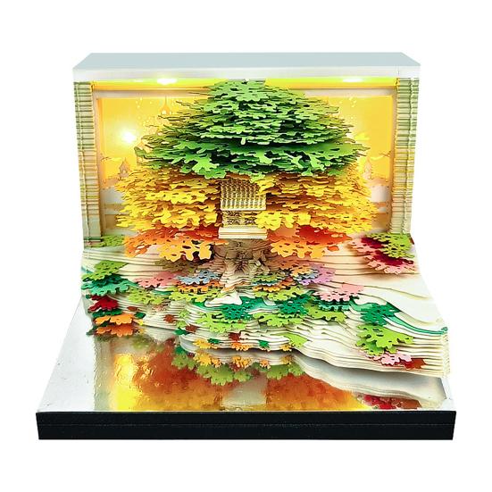 3D Time Piece Calendar Carved Tree Memo Pad 2026 Desk Calendar with LED Light Tear-off Decorative Panda Calendar Christmas Gift for Colleague Friend