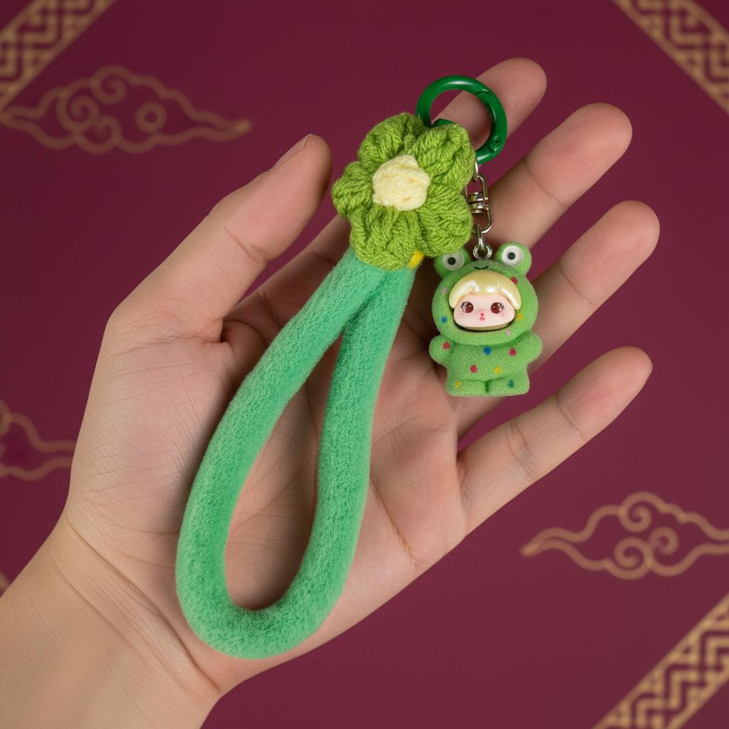 

Cross-Border Green Cartoon Girl Pendant Keychain with Woven Flower - Cute Student Hanging Ornament зелёный