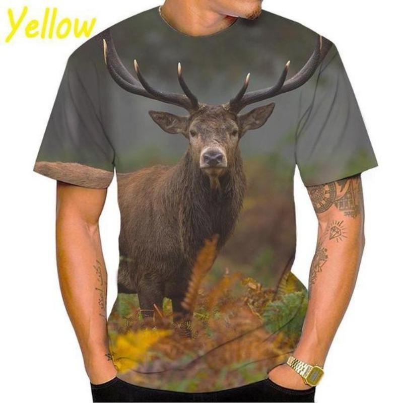Nové tričko Deer s 3D potiskem Pánská móda Funny Street Hip-hop Harajuku Cool tričko