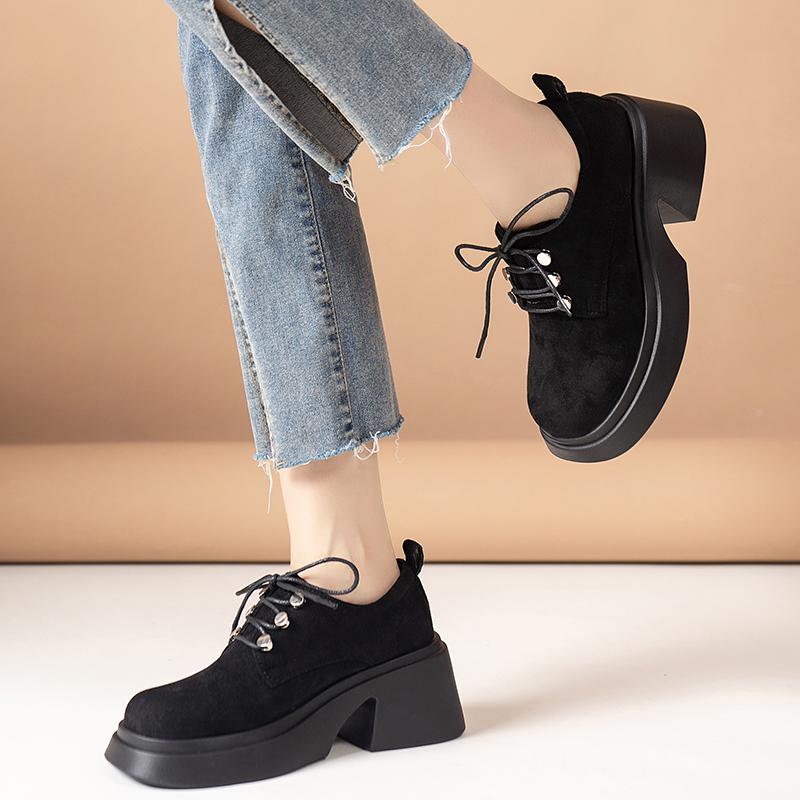 Fashion Aphixta 7.5cm High Heel Classic Women Casual Shoes Lace Up Women Footwear Brown Loafers Platform Shoes Woman Students Size 42