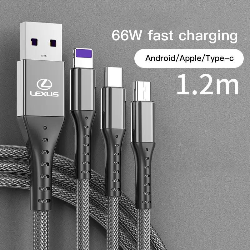 PEOB7 Car Data Cable 3 In1 Mobile Phone Charging Cable Fast Charge Typec For Lexus IS500 LS460 RC200 LM300 LX NX350h LC UX CT RZ450e