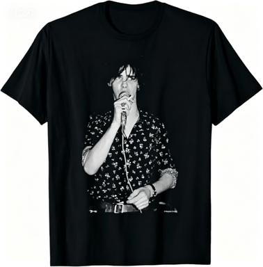 Nick Cave Live Stage Vintage Black White Portrait Gothic Rock Cotton Unisex Short Sleeve Tee Print