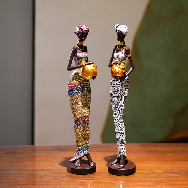Vintage African Black Women Ornaments Creative Design Home Art Figure Sculpture Model Room Top Entrance TV Cabinet Decoration