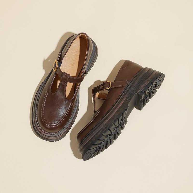 

Французские ретро туфли Мэри Джейн женские 2025 весна новые маленькие туфли с одинарной пряжкой на толстой подошве и толстом высоком каблуке из кожи 40 коричневый