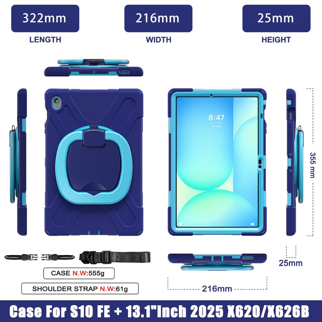 Tablet Case with Shoulder Strap for Samsung Galaxy Tab S10 FE+ SM-X620/SM-X626B TPU + PC + Silicone Kickstand Cover