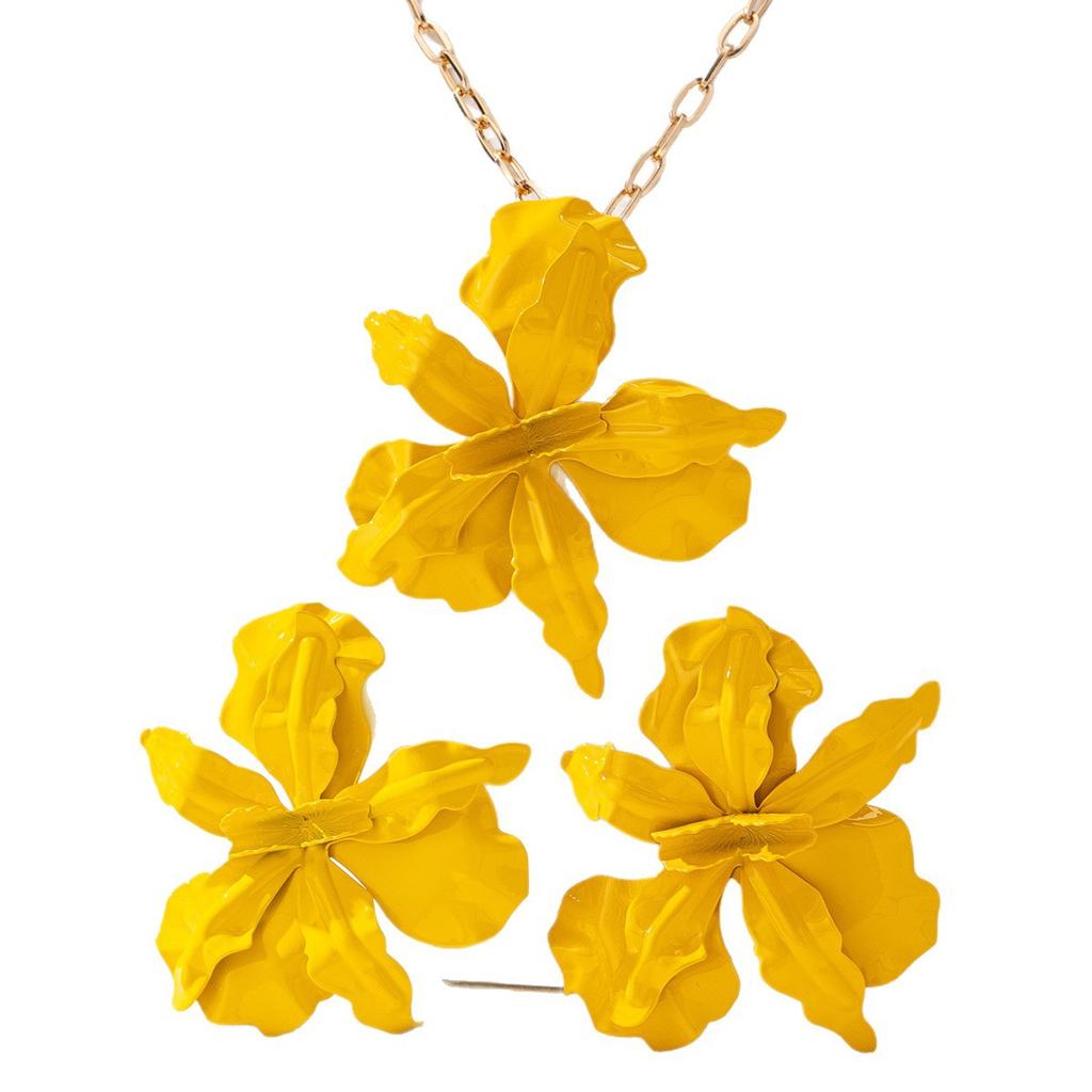 Εξατομικευμένο Υπερβολικό Κρεμαστό Κολιέ Σκουλαρίκια με Σχέδιο Λουλουδιού Γυναικεία Μόδα Street Shot Ακανόνιστο Πέταλο Κοσμήματα