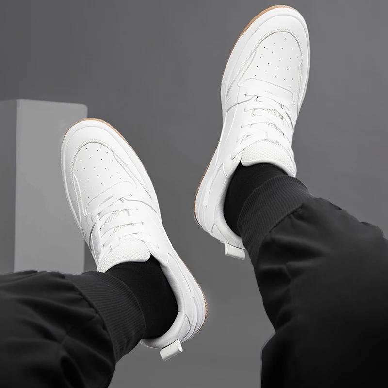 Genuine Leather Casual Shoes Men White Sneakers For Men Skateboard Shoes Comfortable Platform Male Footwear Height Increase 6cm