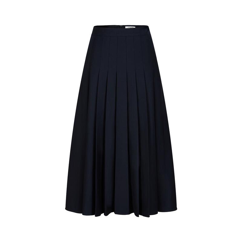 Annacou High-Intelligence Old Money Style Pleated Long Skirt