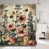 Vintage Floral Shower Curtain Rustic Country Farm Botanical Flower Bee Polyester Fabric Shower Curtain Bathroom Decor With Hooks