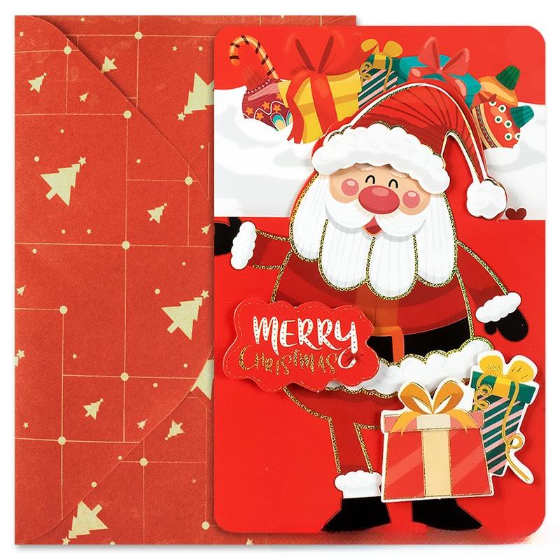 Cartoon Christmas Greeting Card Set Santa Claus Snowman Blessing Postcard for New Year Holiday Party Decoration
