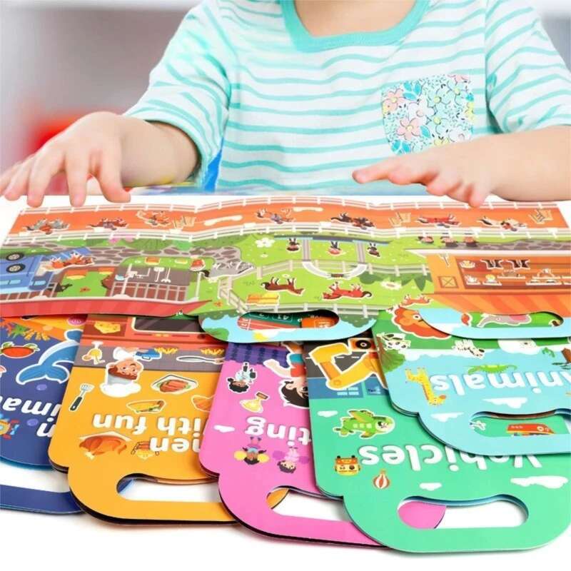 Reusable Scene Sticker Book DIY Puzzle Quiet Busy Paste A Book Cartoon Animal Learning Cognition Toys For Kids Gift