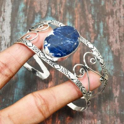 Bellissimo braccialetto regolabile in argento sterling 925 massiccio fatto a mano con pietra preziosa Sodalite