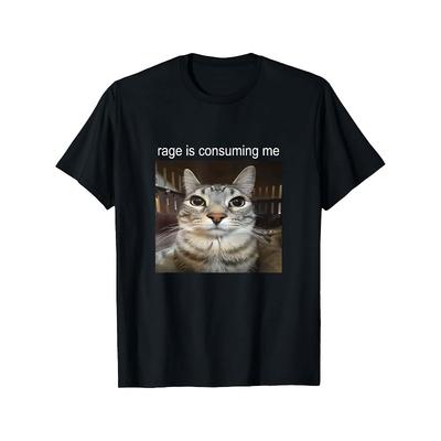 Taglie Europee T-shirt Divertente da Uomo con Grafica di Gatto e Slogan "La Rabbia mi Sta Consumando" - Design Gatto Tigrato Manica Corta Girocollo Casual Estiva