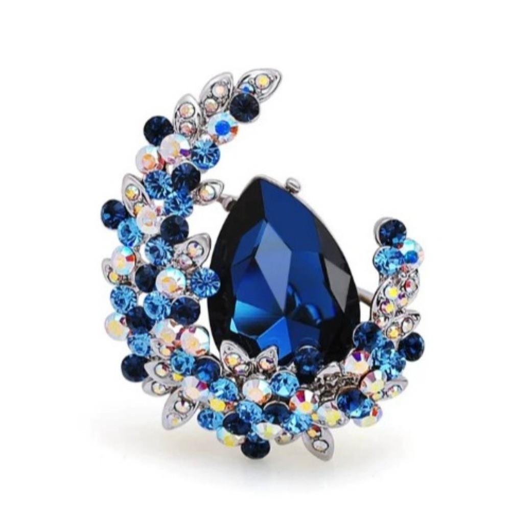 

Elegant Crystal Design Moon Brooch Red Blue Fashion Jewelry Atmosphere Pin Alloy Shining Women s Brooch Clothes Decoration синий