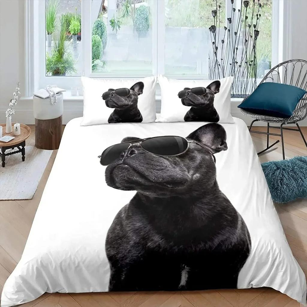 Bulldog Bettbezug Französische Bulldoggen Bettwäscheset Einzel Polyester Schokolade Welpe Haustier Hündchen Tier Steppdeckenbezug Für Hundeliebhaber Geschenke