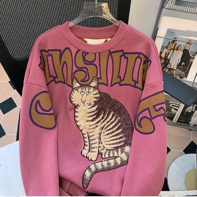 Sweatshirt for Women Cotton Oversize Fleece Thickened Loose Round Neck Casual Pullover Long Sleeve Winter Sweatshirt Top