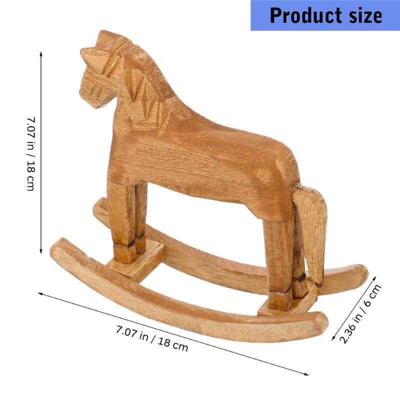 Shelf Horse Figurine in Natural Wood Finish, Small Rocking Horse Piece for Entryway Display, Cabinet Placement, Desk Styling, or Photo Scenes