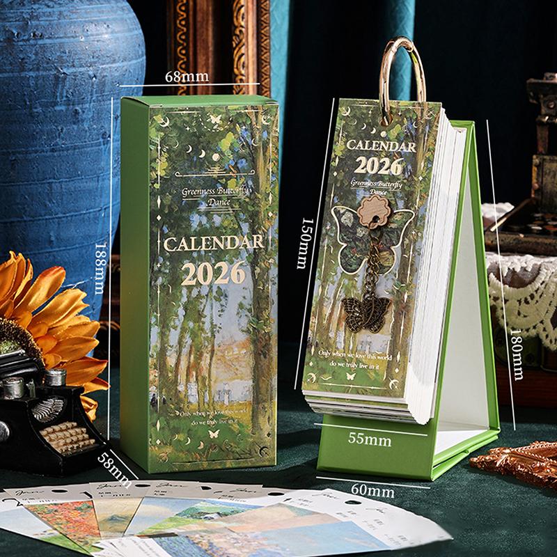 

2026 Desk Calendar Vintage Oil Painting Inspirational Quotes One-Way Page Turn Daily Planner