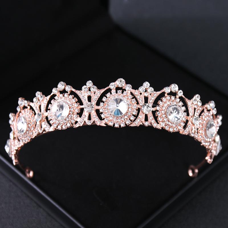 Rose Gold Crystal Bridal Tiaras and Crowns for Women Bride Rhinestone Prom Diadem Headband Bridal Wedding Hair Accessories Crown