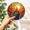 Sun Catcher Hanging Decoration with Metal Chain Colorful Hand-Painted Glass Panel Light Trap Decorative Accessory